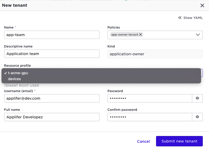 Create tenant