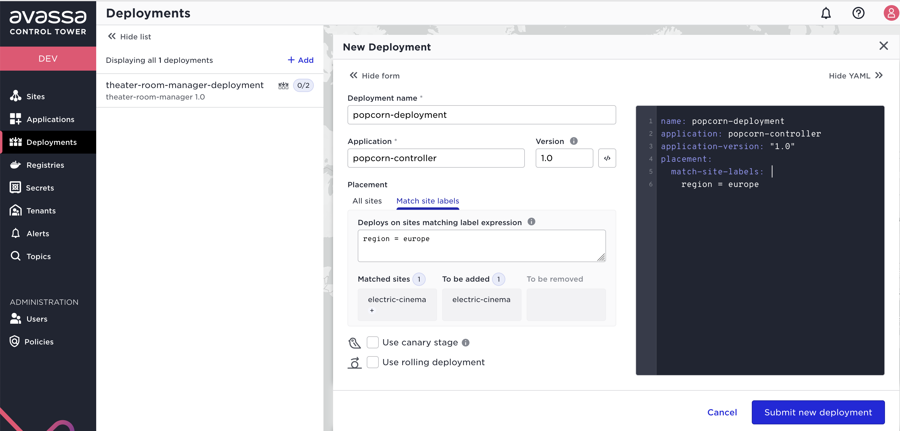 Register new deployment