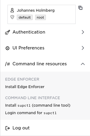 User menu