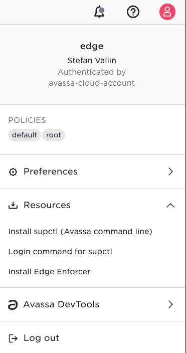 User menu