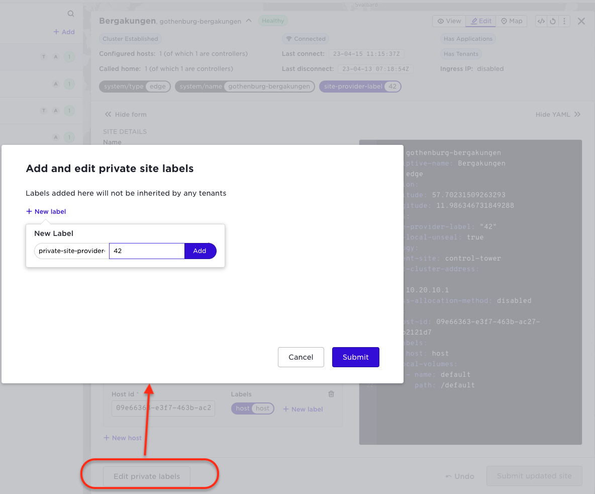 Site provider private label